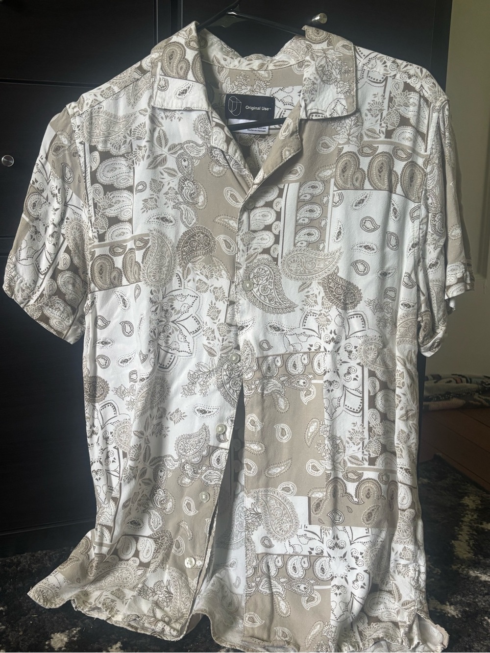 Original Use Beige & White Paisley Patchwork Short Sleeve Shirt